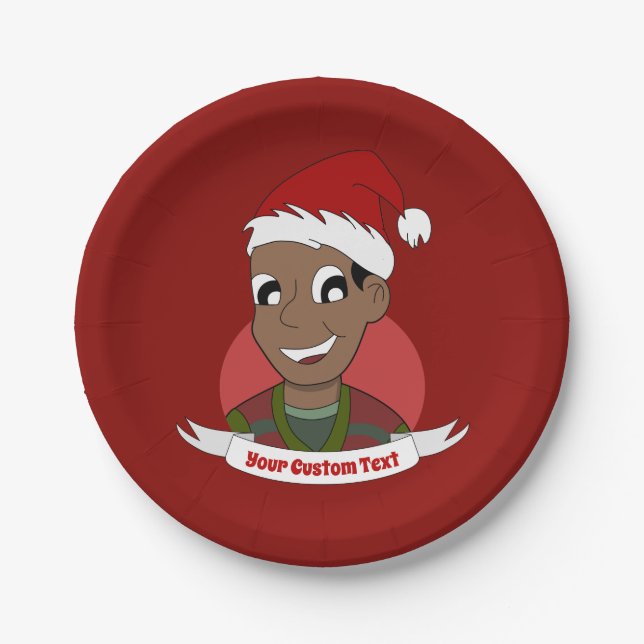 Laughing man Christmas cartoon Paper Plates (Front)