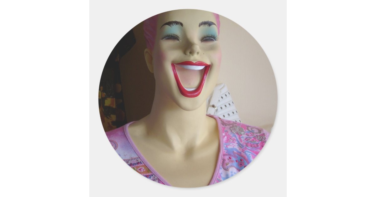 laughing mannequin classic round sticker Zazzle