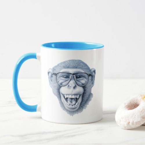 Laughing monkey with glasses mug