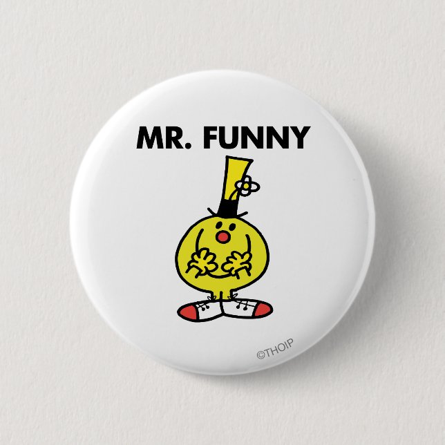 Laughing Mr. Funny With Flower Pinback Button (Front)