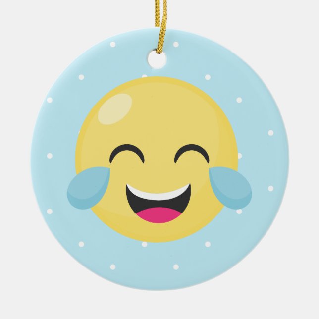 Laughing Out Loud Emoji Dots Ceramic Ornament (Front)