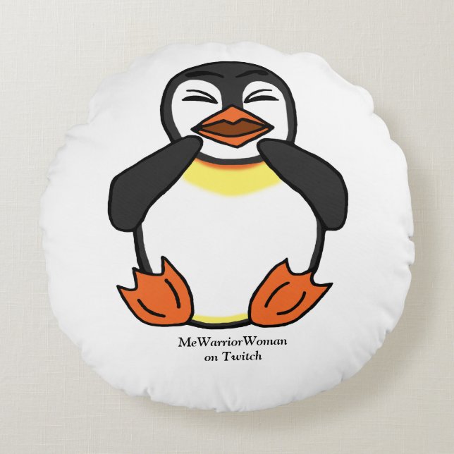 Laughing Penguin,  MeWarriorWoman on Twitch Round Pillow (Front)