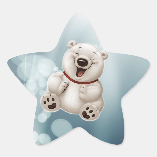 Laughing polar teddy-bear star sticker (Front)