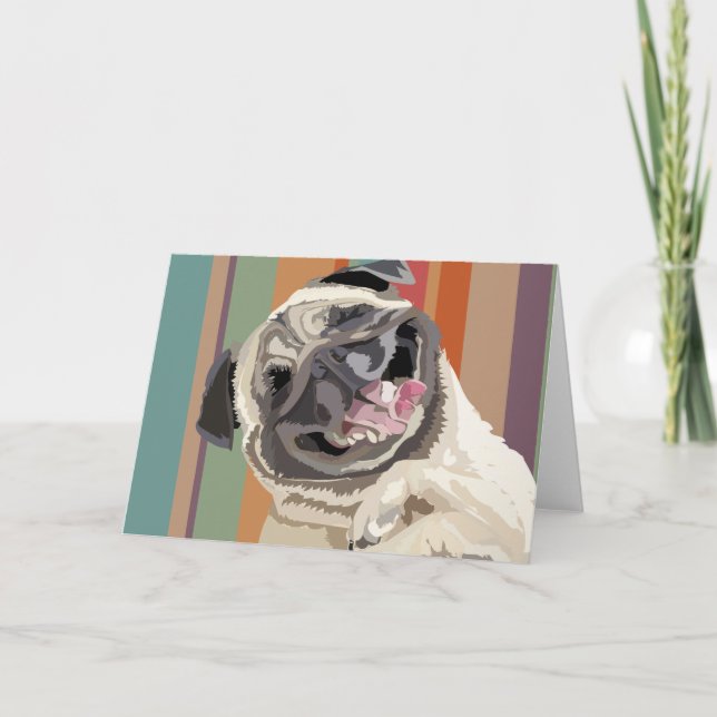Laughing Pug personalizable greeting card (Front)