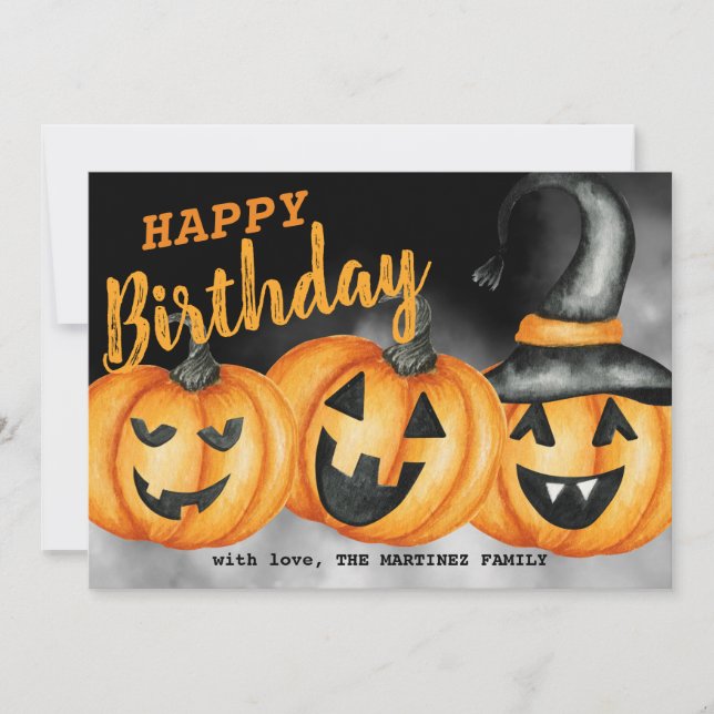 Laughing Pumpkin Happy Birthday Halloween Card (Front)