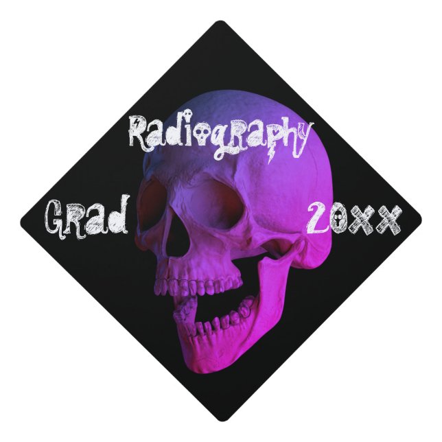Laughing Purple Skull Radiography Graduation Cap Topper (Front)