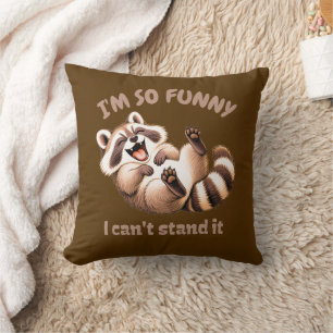 Laughing Raccoon Funny Animal Cartoon Throw Pillow