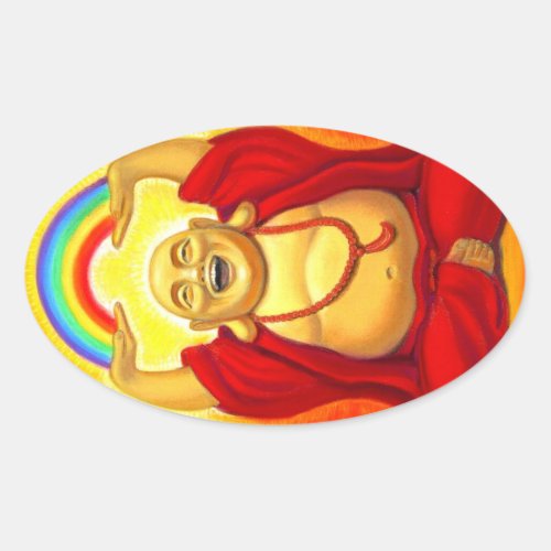 Laughing Rainbow Buddha Oval Sticker