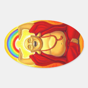 Laughing Rainbow Buddha Oval Sticker