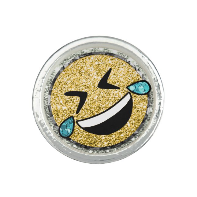 *~* Laughing Rolling  Emoji AP40 Gold Glitter  Ring (Front)