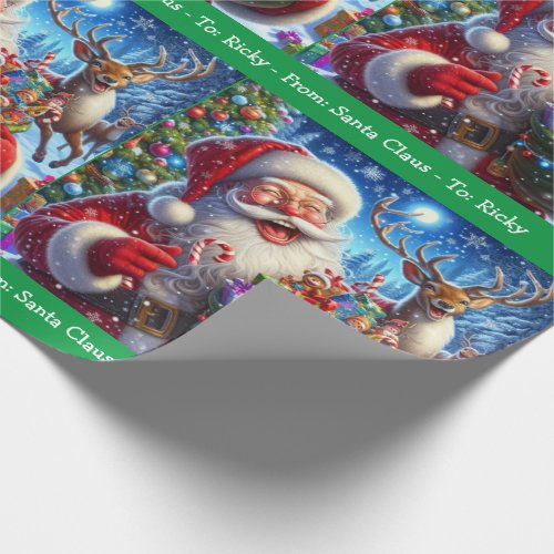 Laughing Santa Claus Add Boy Girls Name Christmas Wrapping Paper