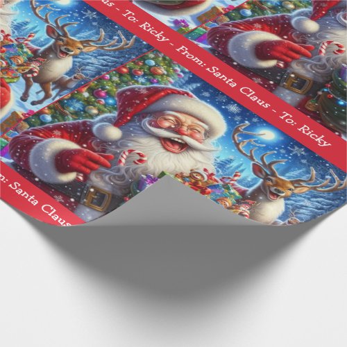 Laughing Santa Claus Add Boy Girls Name Christmas Wrapping Paper