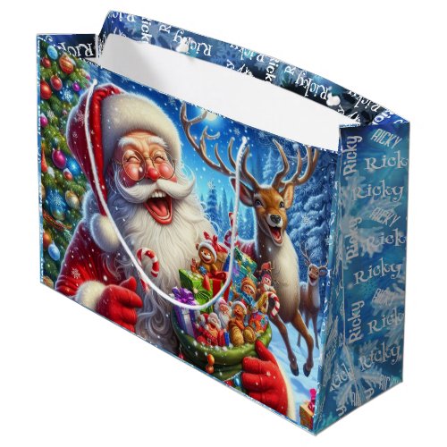 Laughing Santa Claus Add Childs Name Cute Large Gift Bag