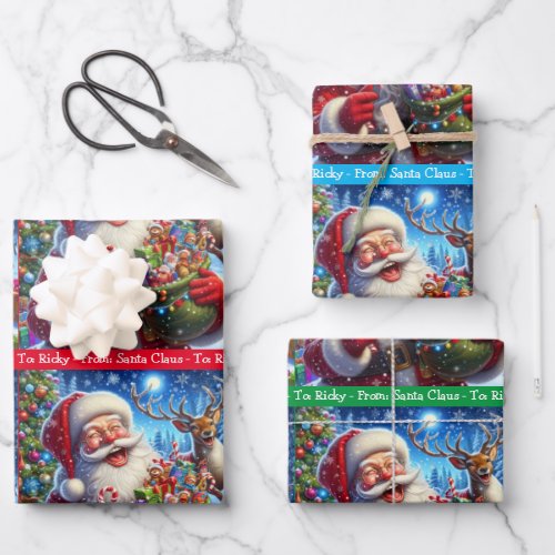 Laughing Santa Claus Add Childs Name Cute Wrapping Paper Sheets