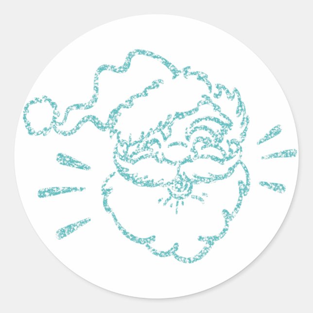 Laughing Santa Claus | Aqua Teal Modern Sparkle Classic Round Sticker (Front)