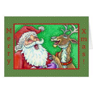 LAUGHING SANTA & REINDEER KNOCK KNOCK JOKES Verse Cards