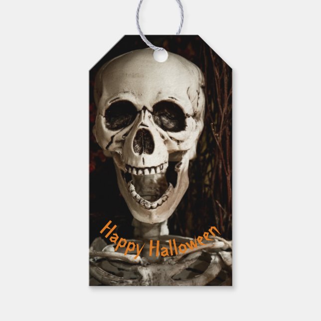 Laughing Skeleton Halloween Custom Gift Tags (Front)