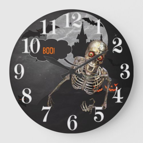 Laughing Skeleton Halloween Custom Message Large Clock