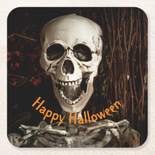 Laughing Skeleton Halloween Paper Square Paper Coaster