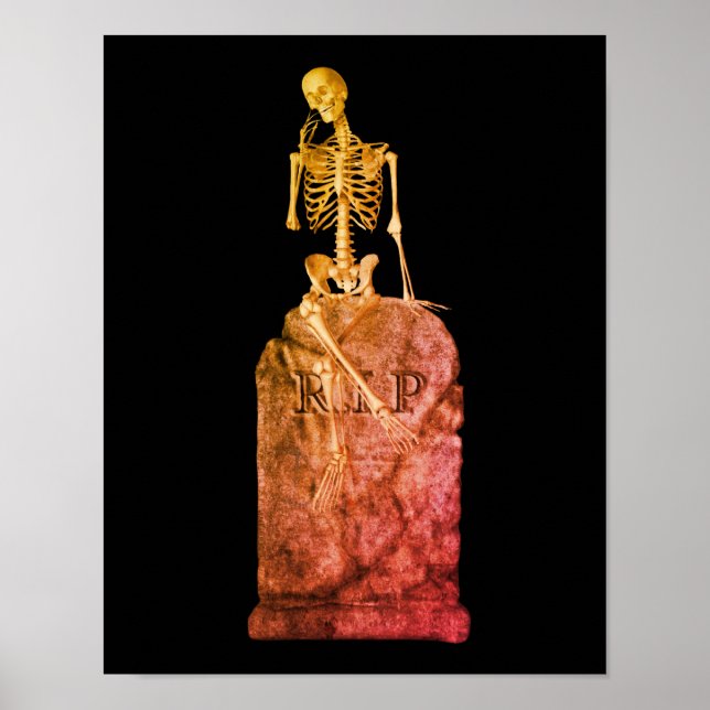 Laughing Skeleton On Tombstone Halloween  Poster (Front)