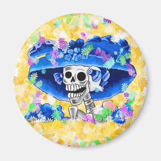 Laughing Skeleton Woman in Blue Bonnet Magnet