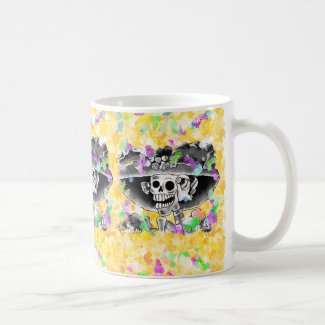 Laughing Skeleton Woman in Bonnet Coffee Mug