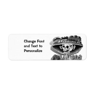 Laughing Skeleton Woman in  Bonnet Label