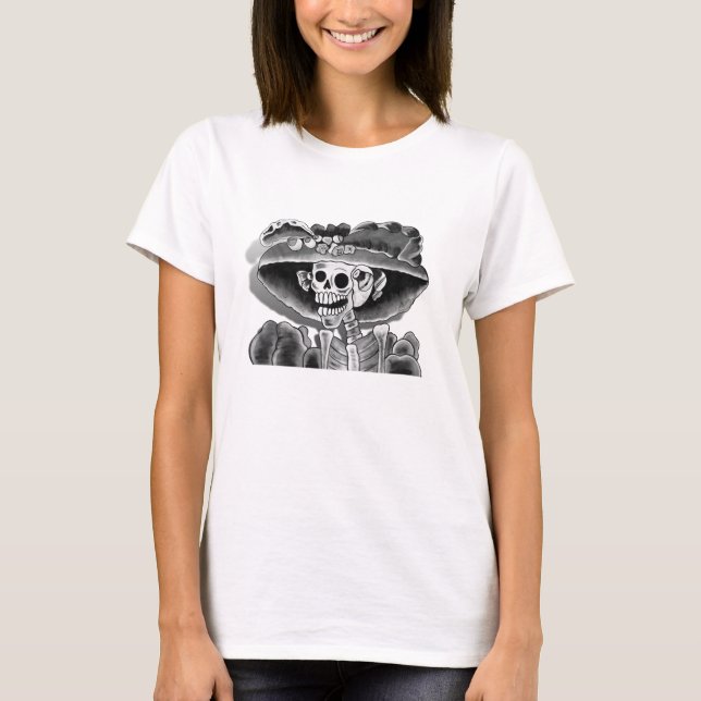 Laughing Skeleton Woman in  Bonnet T-Shirt (Front)