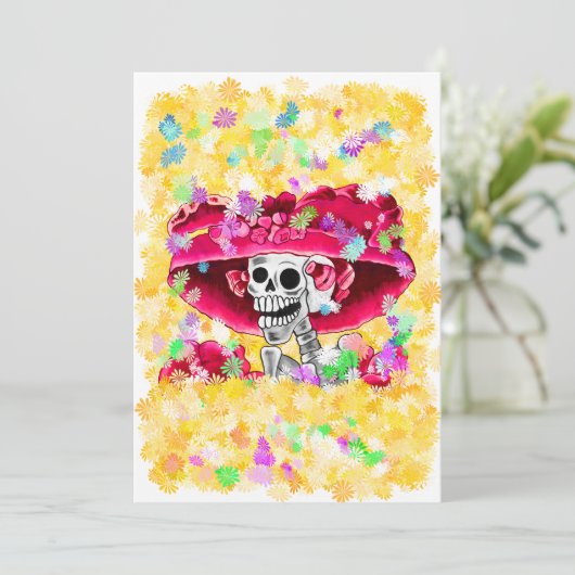 Laughing Skeleton Woman in Red Bonnet (Standing Front)