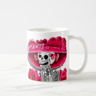 Laughing Skeleton Woman in Red Bonnet Coffee Mug