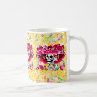 Laughing Skeleton Woman in Red Bonnet Coffee Mug