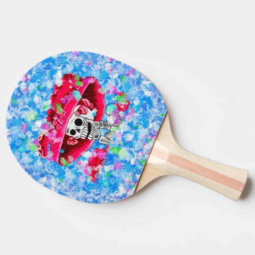 Laughing Skeleton Woman in Red Bonnet Ping_Pong Paddle