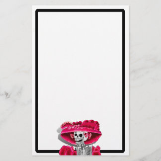 Laughing Skeleton Woman in Red Bonnet Stationery