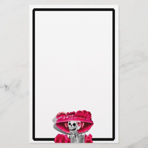 Laughing Skeleton Woman in Red Bonnet Stationery