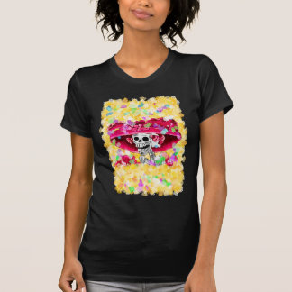 Laughing Skeleton Woman in Red Bonnet T-Shirt