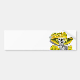 Laughing Skeleton Woman in Yellow Bonnet Bumper Sticker