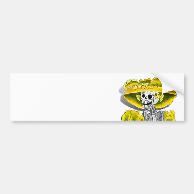 Laughing Skeleton Woman in Yellow Bonnet Bumper Sticker (Front)