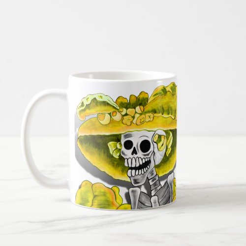 Laughing Skeleton Woman in Yellow Bonnet Coffee Mug