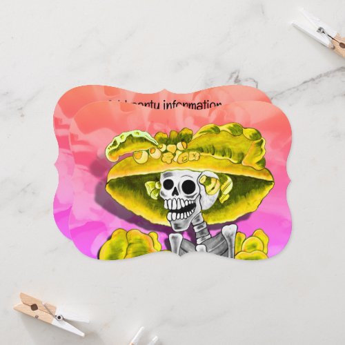 Laughing Skeleton Woman in Yellow Bonnet Invitation