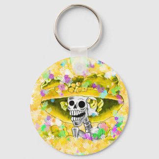 Laughing Skeleton Woman in Yellow Bonnet Keychain