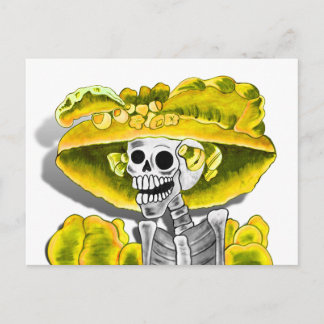 Laughing Skeleton Woman in Yellow Bonnet Postcard