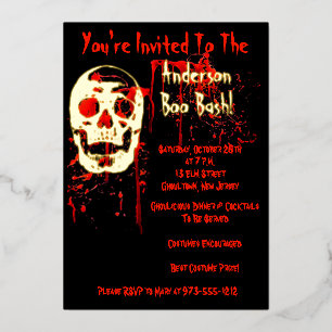 Laughing Skull Black & Red Bloody Halloween Party Foil Invitation