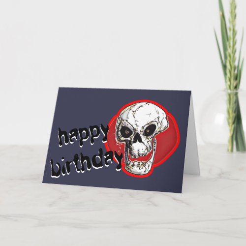 laughing skull comic style happy birthday message card