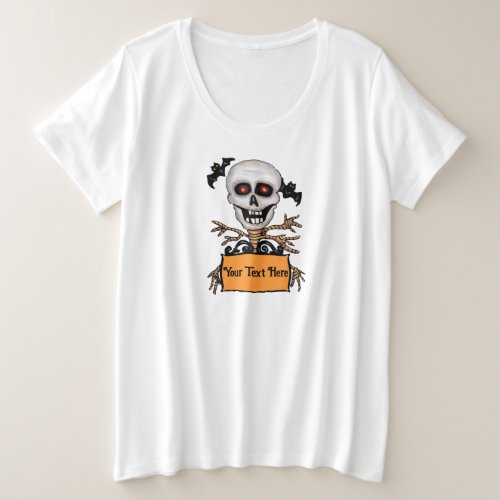 Laughing Skull Red Eyes Tree Branches Orange Sign Plus Size T_Shirt