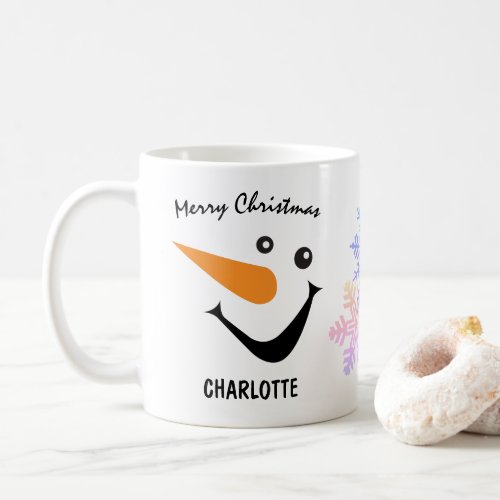 Laughing Snowman With Long Nose Merry Christmas Coffee Mug