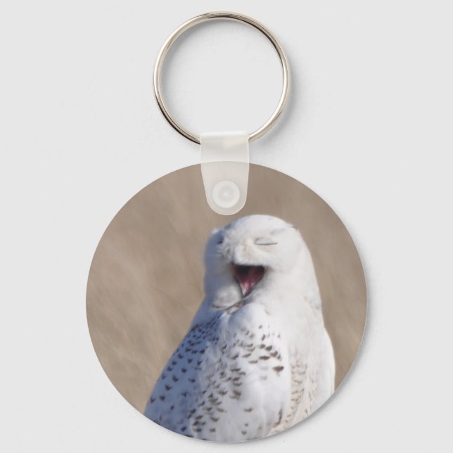 Laughing Snowy Owl Keychain (Front)