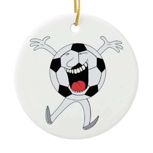Laughing Soccer Ball Mascot Ceramic Ornament