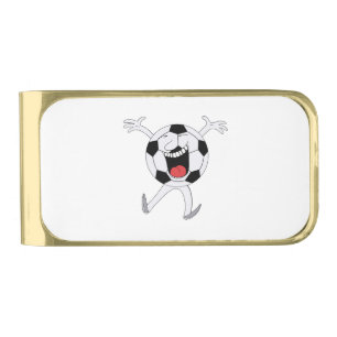 Laughing Soccer Ball Mascot Gold Finish Money Clip