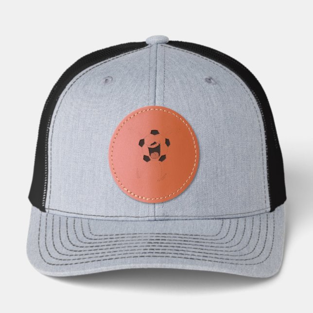 Laughing Soccer Ball Mascot Leather Patch Hat (Front)