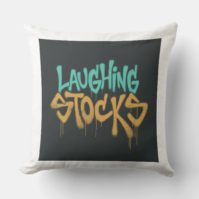 Laughing stocks throw pillow (Front)